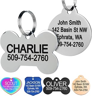 GoTags Stainless Steel Personalized Dog & Cat ID Tags - Custom Engraved Both Sides, Up to 8 Lines, Durable Bone Shape, Regular Size