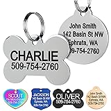 GoTags Stainless Steel Pet ID Tags, Personalized Dog Tags and Cat Tags, up to 8 Lines of Custom Text, Engraved on Both Sides, in Bone, Round, Heart, Bowtie and More (Dog Bone, Regular (Pack of 1)) Regular (Pack of 1) Dog Bone