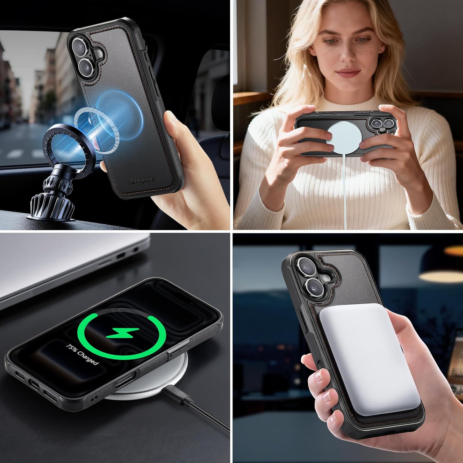 for iPhone 16 Detachable Wallet Case Compatible with Magsafe for Women, RFID Blocking 9-Card Holder Zipper Wrist Strap Lanyard PU Leather Magnetic Phone Case for iPhone 16 6.1", Black