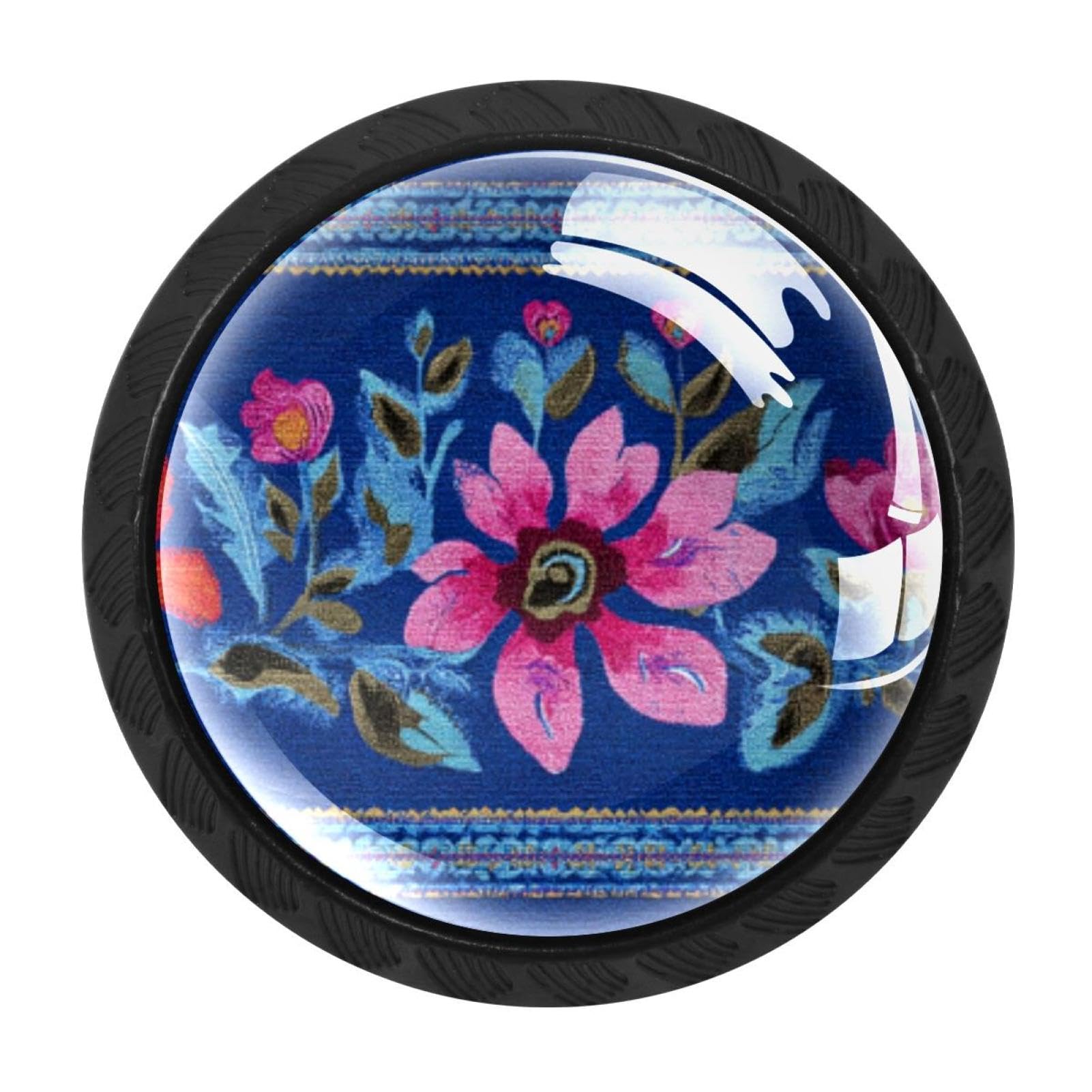 CHENZZZZ 4 Pack Black Patchwork Boho Paisley Floral (1) Kitchen Handles, Cabinet Pulls Hardware for Cupboard Drawer Knobs Dresser Pulls