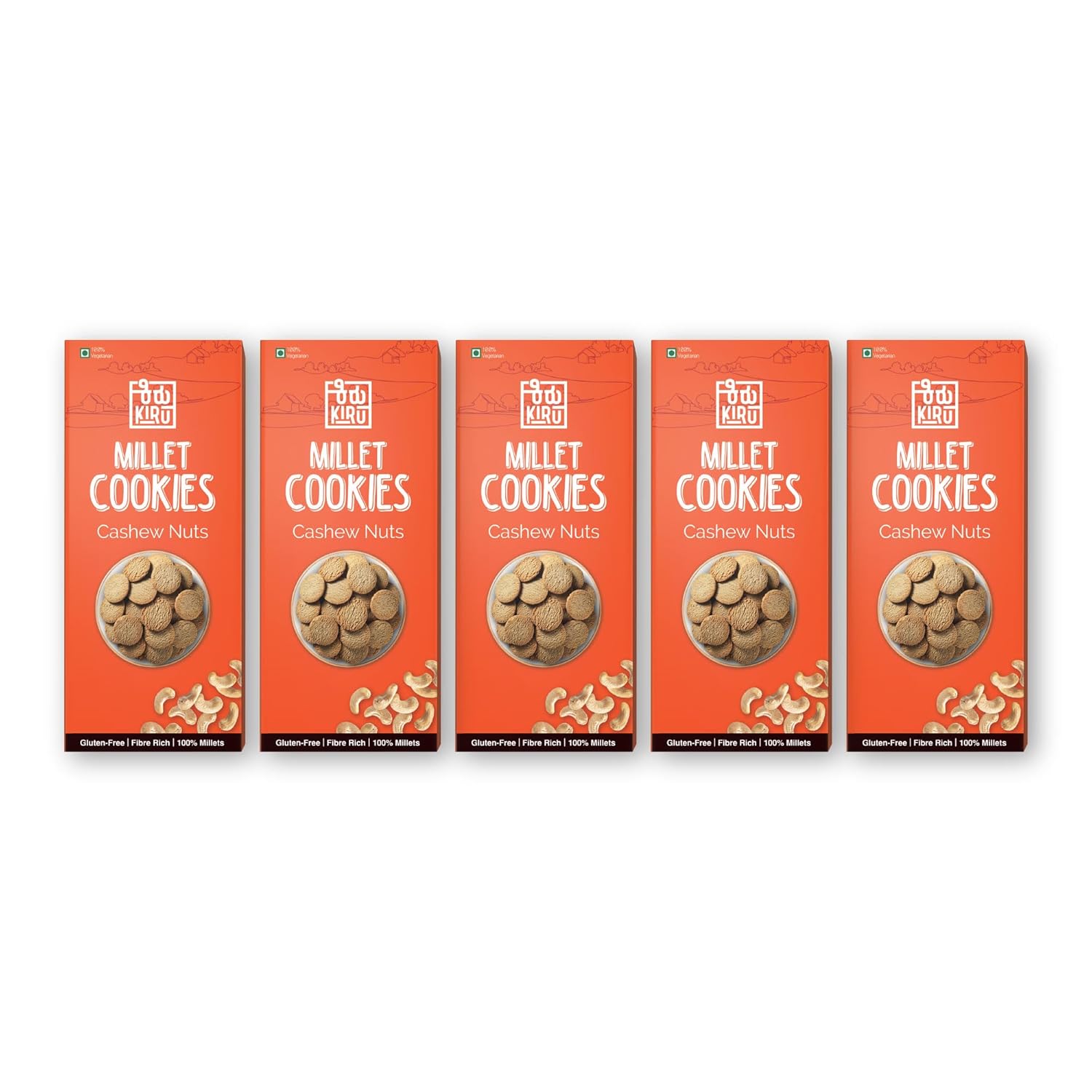 Kiru Millet Cashew Nut Cookies Pack of 5 No Maida Millet Biscuits Cashew Biscuits