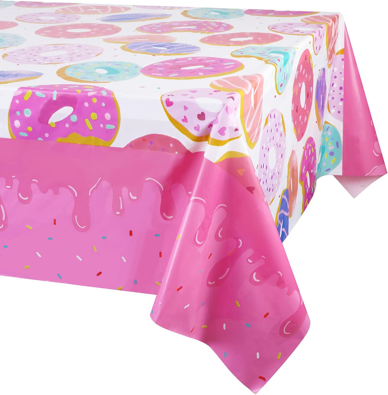PHOGARY 3 Pack Donut Theme Tablecovers, Disposable Tablecloth, Dessert Time Party Supplies, Ideal for Girl Birthday Parties, Baby Showers, Donut Parties