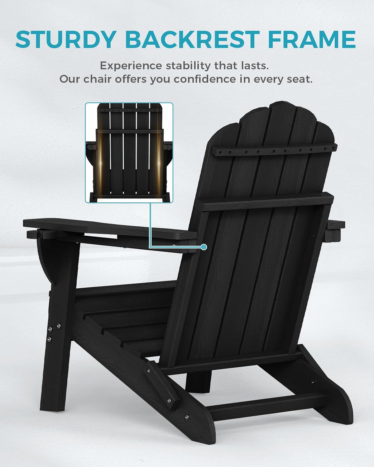 Folding Adirondack Chairs Set of 2, All-Weather HDPE Fire Pit Chair with 2 Cup Holders, Plastic Outdoor Chair for Patio Deck Garden Lawn, Black