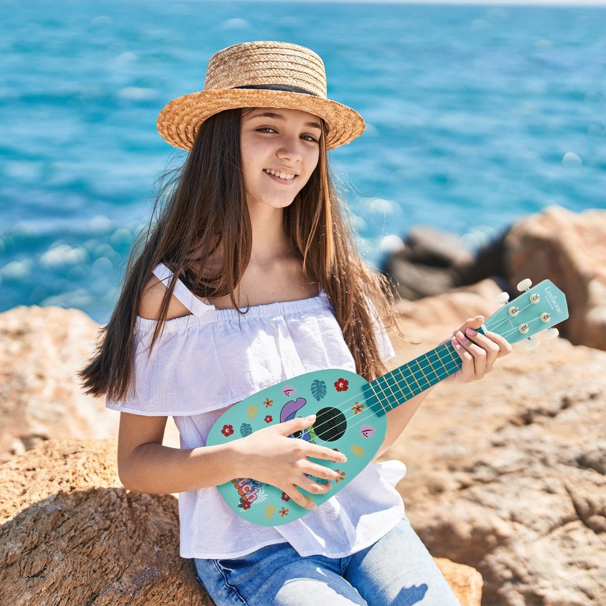 Lexibook, Disney Stitch, My first wooden ukulele, 4 nylon strings, 53 cm, guide included, Blue, K230DLXB, 3/4 size - Image 4
