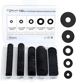 120Pcs Flat Rubber Washers Assortment Kit,16/18/20/25/30mm Black Washer,Vibration Absorbing Pads Sealing Rubber Washers for Faucets Garden Bolts Screws Hose Plumbing Shower Head- 5 Sizes