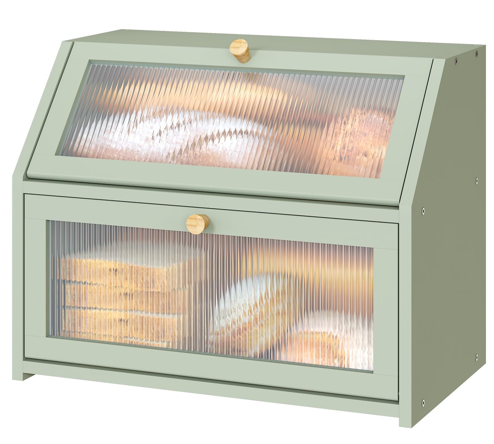Photo 1 of Vriccc Green Bread Box for Kitchen Counter, Large Bamboo Wood Double Layer Bread Box, Wooden Bread Storage Capacity