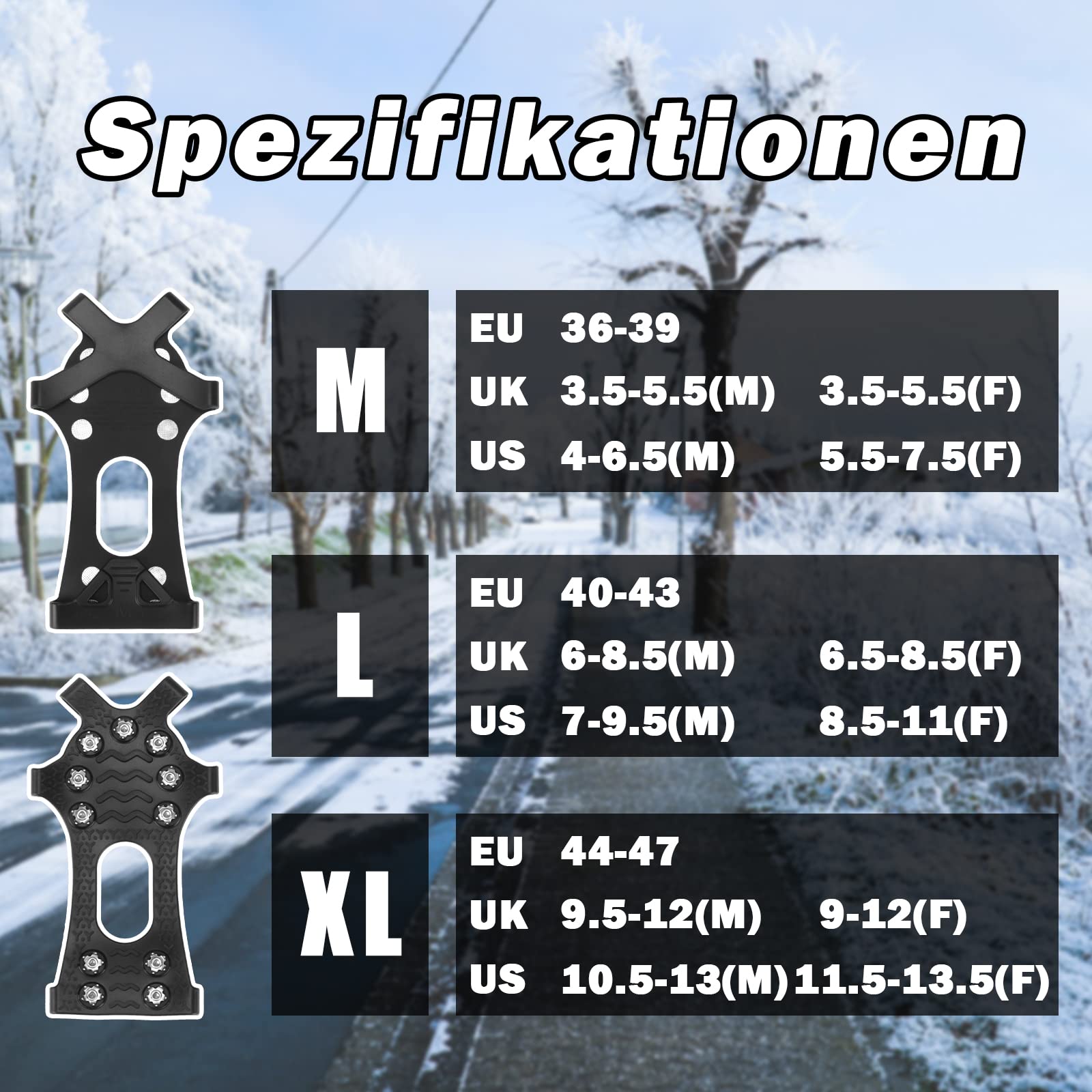 Lechin Schuhspikes Schuhkrallen für den Winter Steigeisen aus kältebeständigem und langlebigem Bio-Silikon und Edelstahl Schuh Spikes Eisspikes