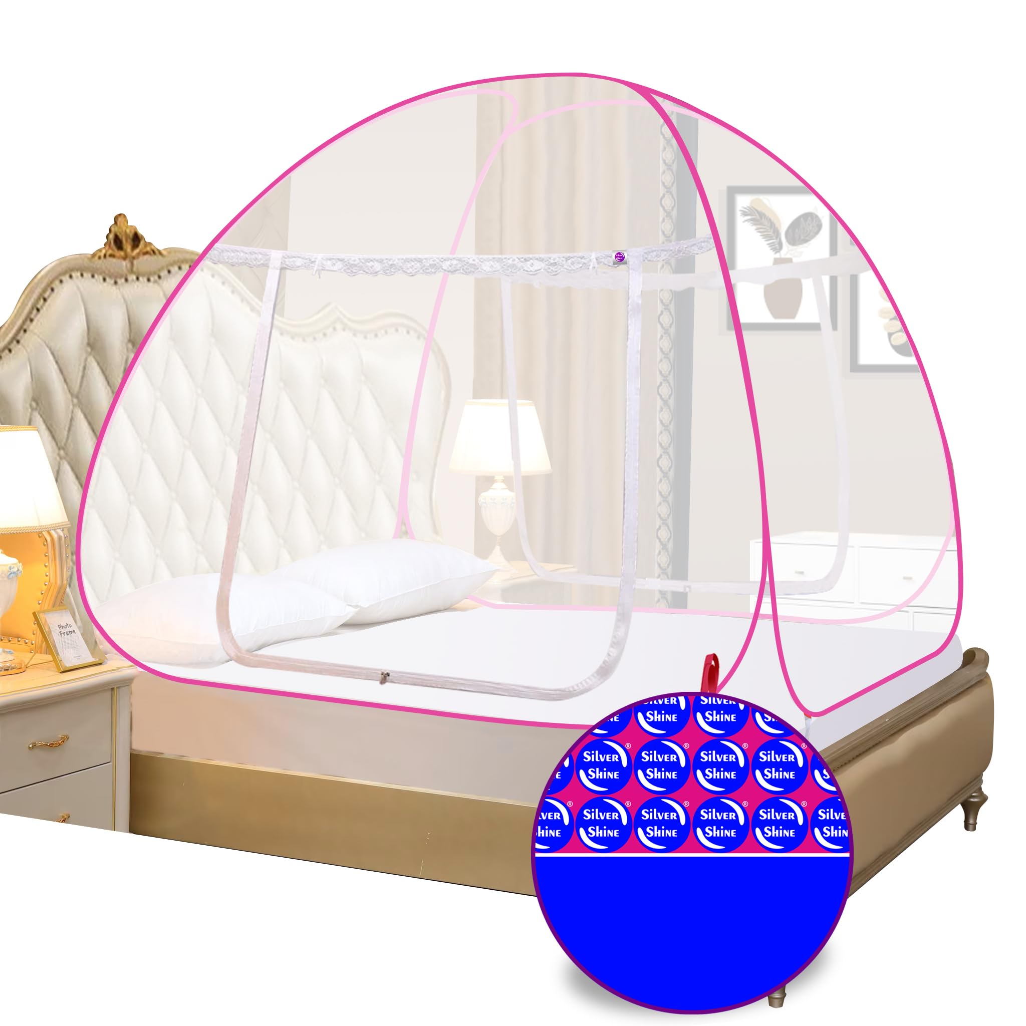 Silver Shine Pink King Size Mosquito Net Fordable Double Bed for Adults (B08CK1PNSR) Amazon Price History, Amazon Price Tracker