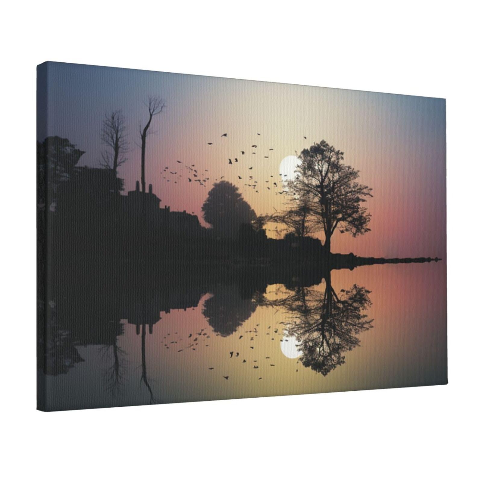 Canvas Wall Art for Living Room Wall Decor 12"x18" Modern Artwork Painting Pictures Hanging Canvas Prints Reflection Guitar Aesthetic Wall Art for Bedroom Bathroom Office Wallart Decor