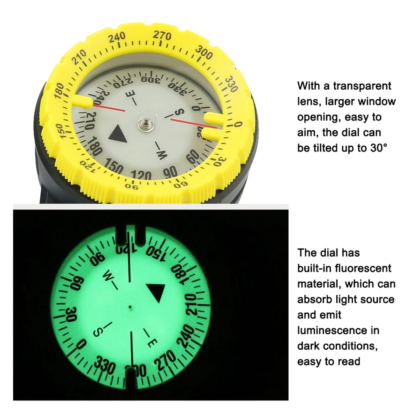 Tilt-Compensated Balanced Design | 50M Underwater Diving Compass Luminous Wrist Waterproof Navigation Tool with Elastic Rope for Scuba Diving Camping Hiking Outdoor Activities