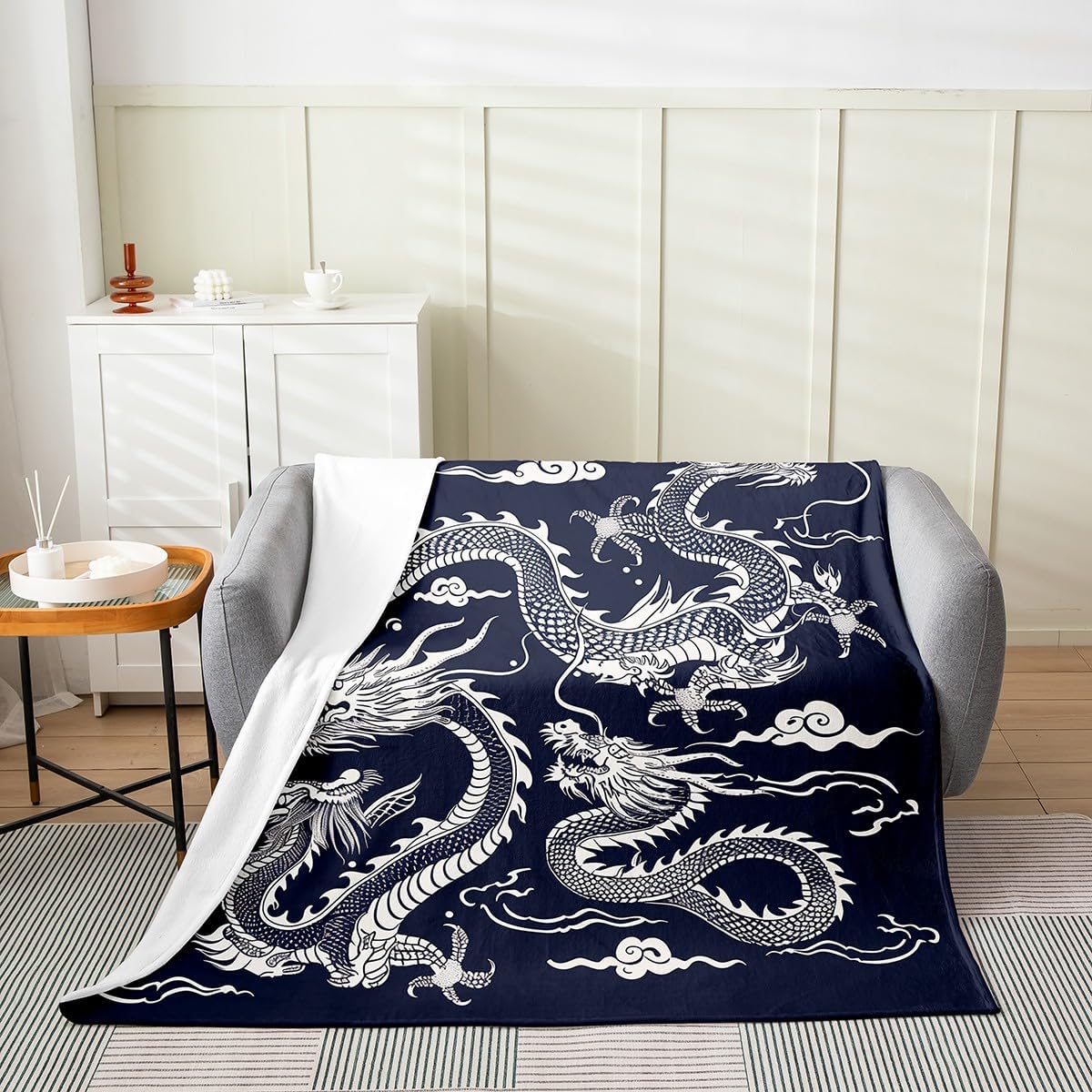 Feelyou Dragon Fuzzy Blanket Queen 90"x90" Boys 3D Digital Print Flannel Fleece Throw Blanket for Sofa Couch Kids Ancient Wildlife Rose All Season Bed Blanket Flower Red Black Plush Blanket Room Decor