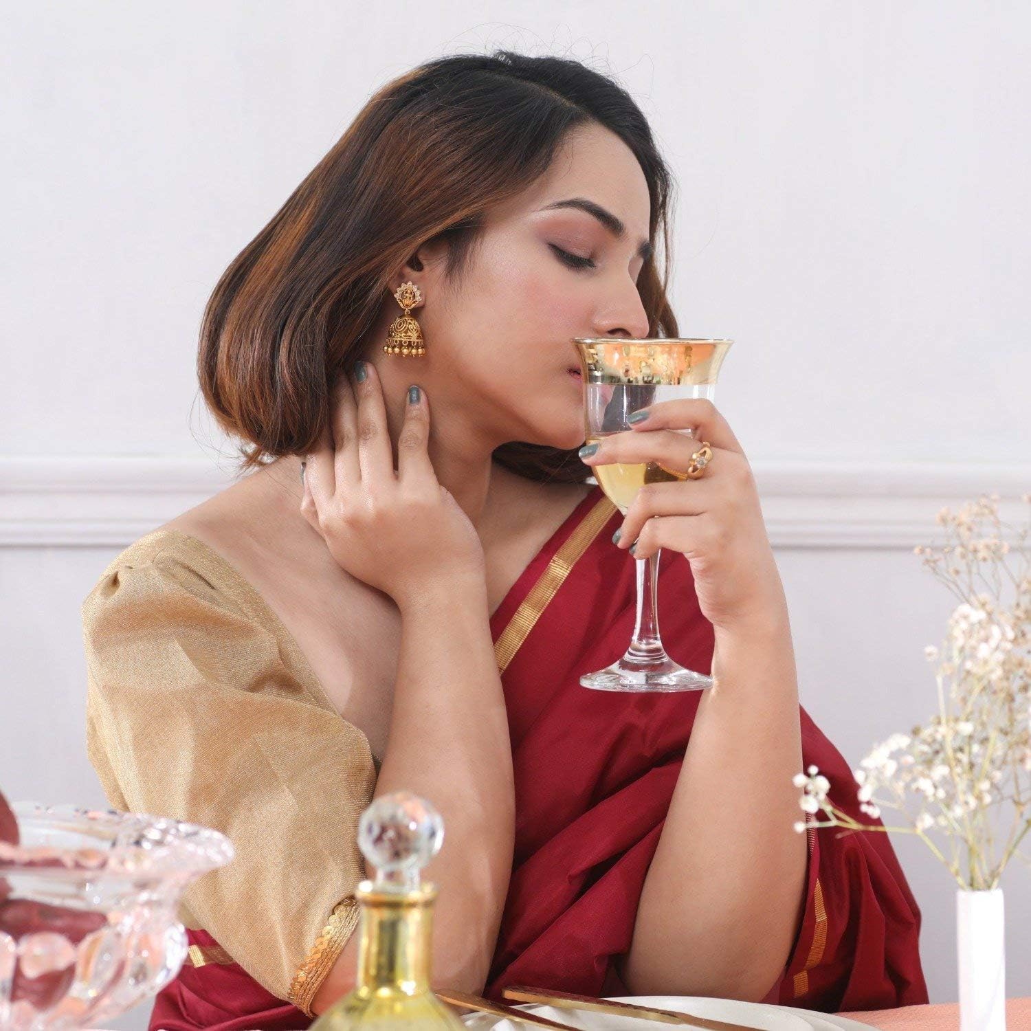 TARINIKA Antique Gold-Plated Indian Jhumka Earring for Women Brass CZ Temple Design Desi Dangle Jewelry Wedding Jewelry Ethnic Occasion Gift for Her - Image 3