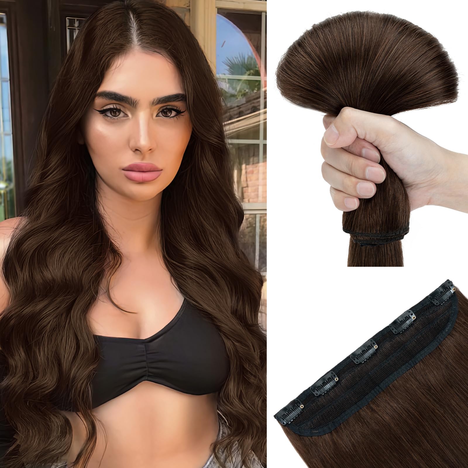 SEGOHAIR Hair Extensions Clip in Human Hair Extensions, 24" One Piece 5 Clips Thick Clip in Hair Extension