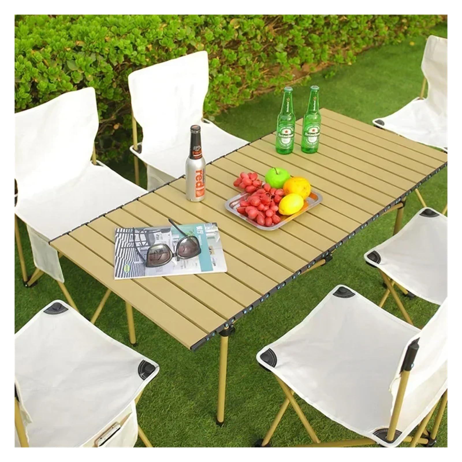 Tavolo pieghevole, set di sedie, involtino primavera portatile, pasto integrato per picnic, campeggio(Black50 53 50)