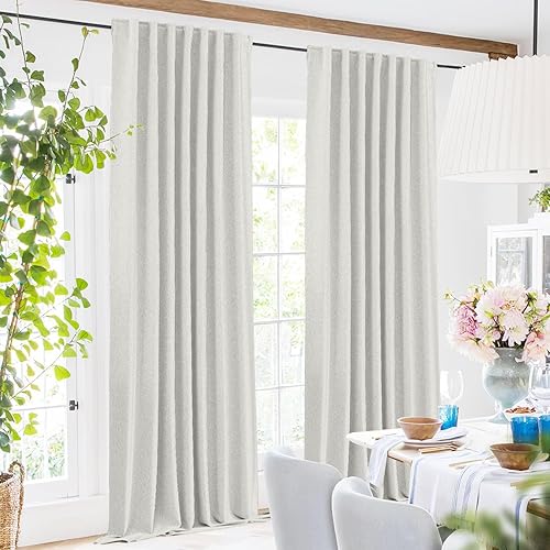 Miniatura 7 de SimpleHome Cortinas opacas 100% de lino blanco para sala de estar, 84 pulgadas de largo, cortinas texturizadas con pestañas traseras para