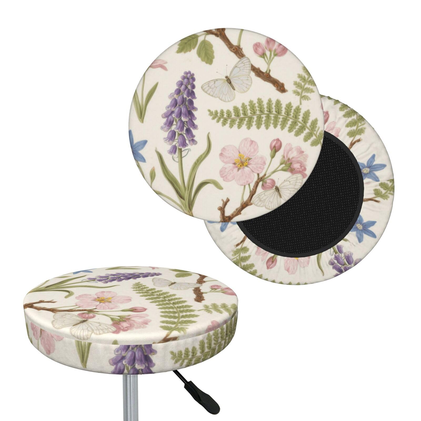 FekiLoot Floral Round Bar Stool Covers Stretch Washable Bar Stool Covers Dustproof Slipcover Bar Chair Covers with Elastic Band for Bar Kitchen Living Room Decor 12 Inch