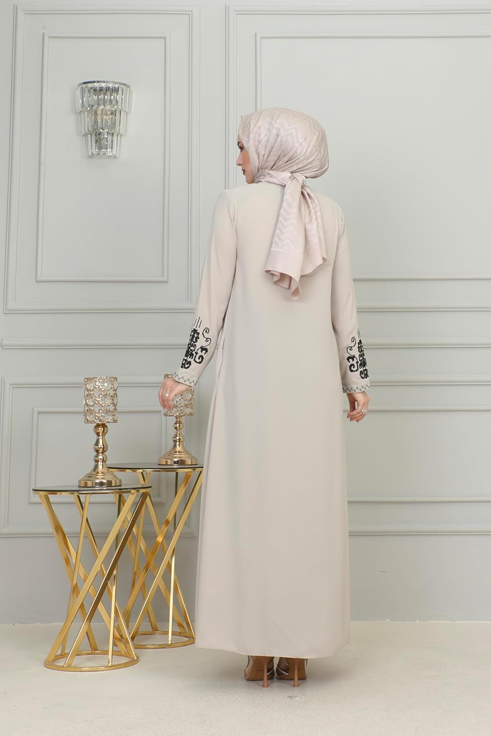 Women's Embroidered Sleeves Abaya and Embroidered On The Side of The Zipper Long Sleeve Floor Length Turkish Fashion - Image 8