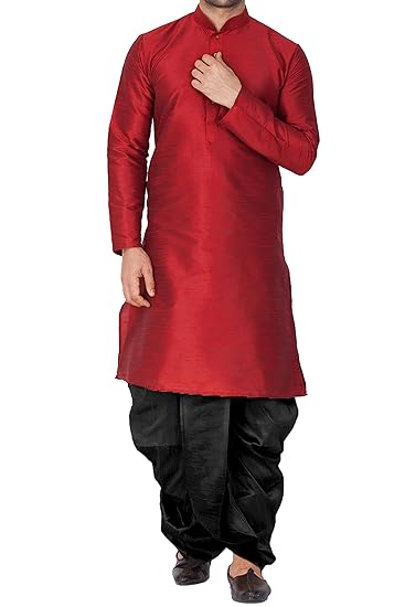VM Mens Silk Blend Kurta And Dhoti Set - Classic Ethnic Attire for Timeless Style and Cultural Celebrations | Men Silk with Cotton Blend Comfortable Solid Kurta with Traditional Dhoti Set