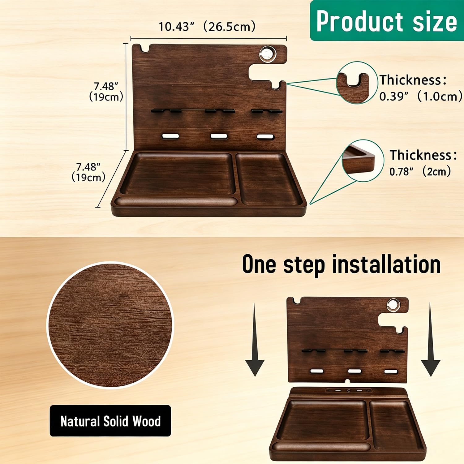 Holz-Handy-Dockingstation, Nachttisch-Organizer, Ladestation mit QC 3.0 & PD22,5 W USB-C-Ladegerät, schnelles Aufladen für iPhone, Samsung, Android, Tablet, Uhr, Jahrestag, Geburtstag