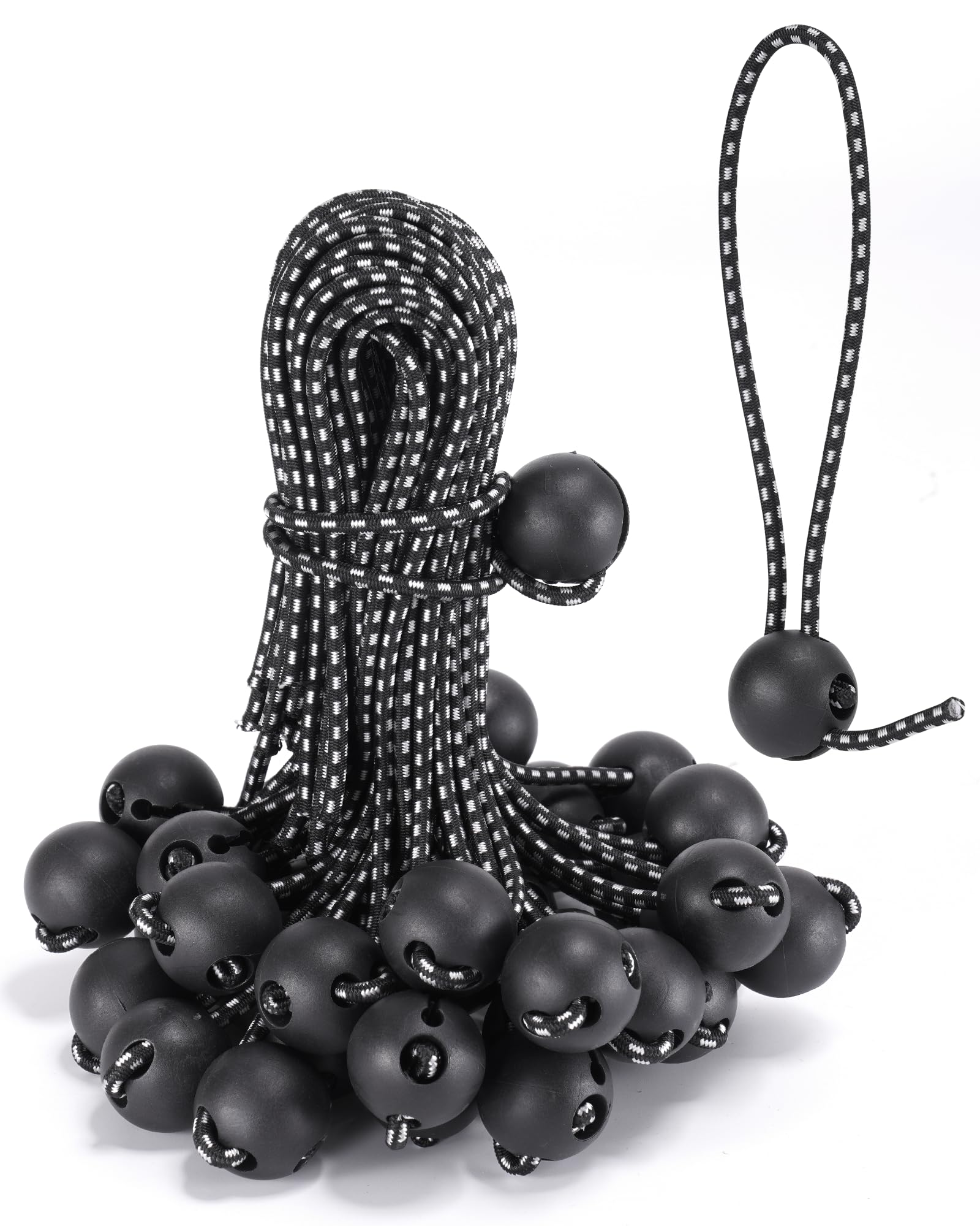 Lucky Straps 18 Inch Adjustable Ball Bungee Cords, 40 Pack, Black