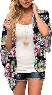 BB&KK Women's Floral Kimono Cardigans Chiffon Casual Loose Open Front Cover Ups Tops