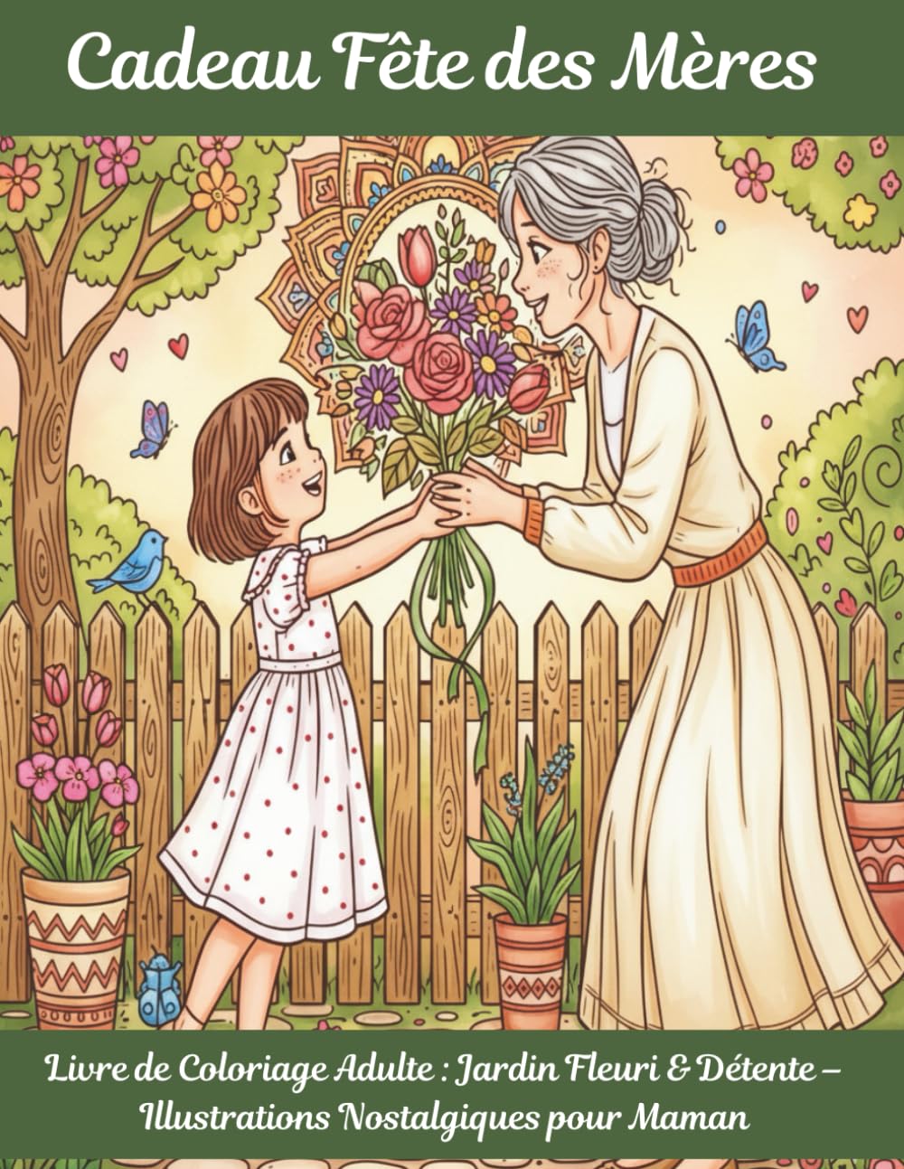 Cadeau Fête des Mères – Livre de Coloriage Adulte : Jardin Fleuri & Détente – Illustrations Nostalgiques pour Maman