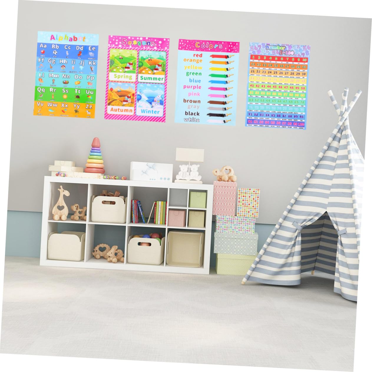 FUNOMOCYA 14 pièces Posters Éducatifs Autocollants pour Garçon Fille Affiches Murales Apprentissage Précoce Anglais Éducatives et Colorées pour Chambre et Classe