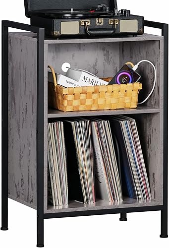 LELELINKY Soporte para tocadiscos, soporte para tocadiscos de 3 niveles, armario de almacenamiento de discos de vinilo con marco de metal con
