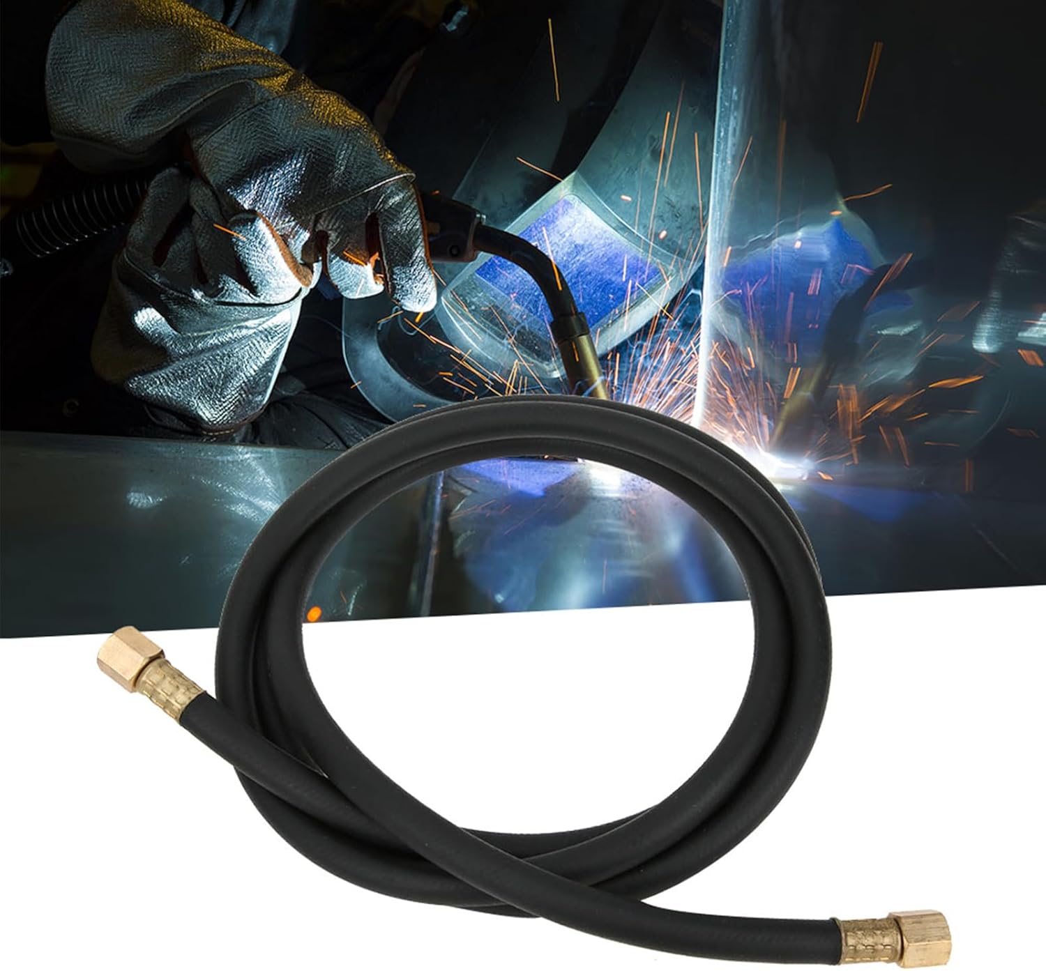 High Pressure Resistant Rubber Hose Rugged Brass Connector Flexible Inert Gas Hose with 6.3 mm Inner Diameter for Argon CO2 Nitrogen Compressed Air (2m/6.6ft)