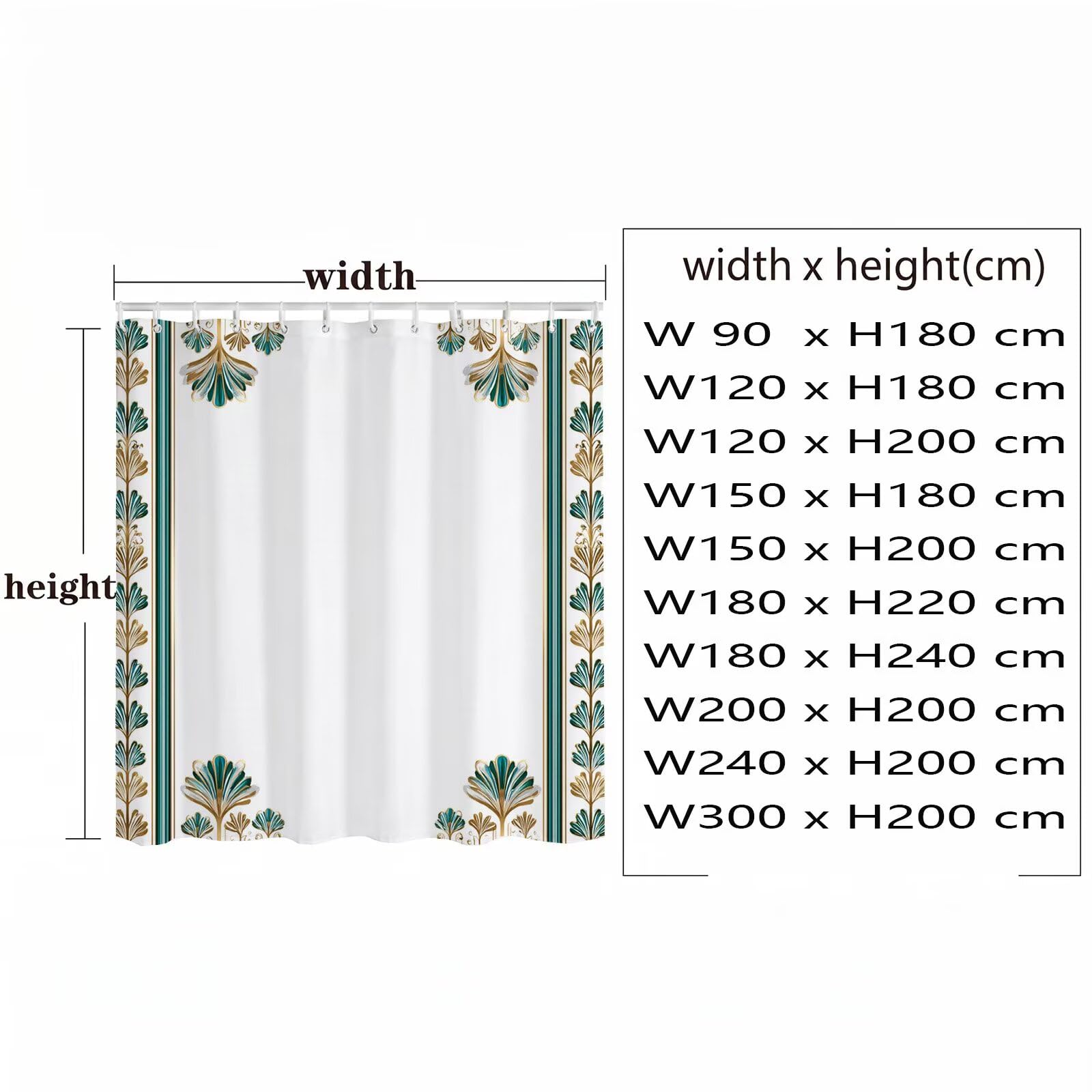 Duschvorhang 300 x 200 cm Stoff für Badezimmer & Badewanne, Wasserabweisend Duschvorhänge mit Beschwerter Saum, Blickdicht Textil Vorhang Polyester Waschbar inkl Ringe (Grün Einfach), Q-o738