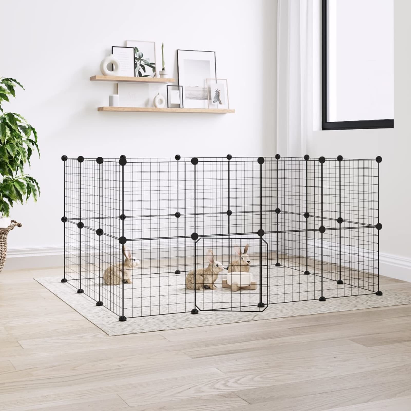 Jaula para Mascotas de 28 Paneles Puerta, ZEYUAN Jaulas para Conejos, Jaula Cobaya, Valla para Mascotas, Recinto para Conejos, Cosas para Conejos, Parque para Conejos, Acero Negro 35x35 cm