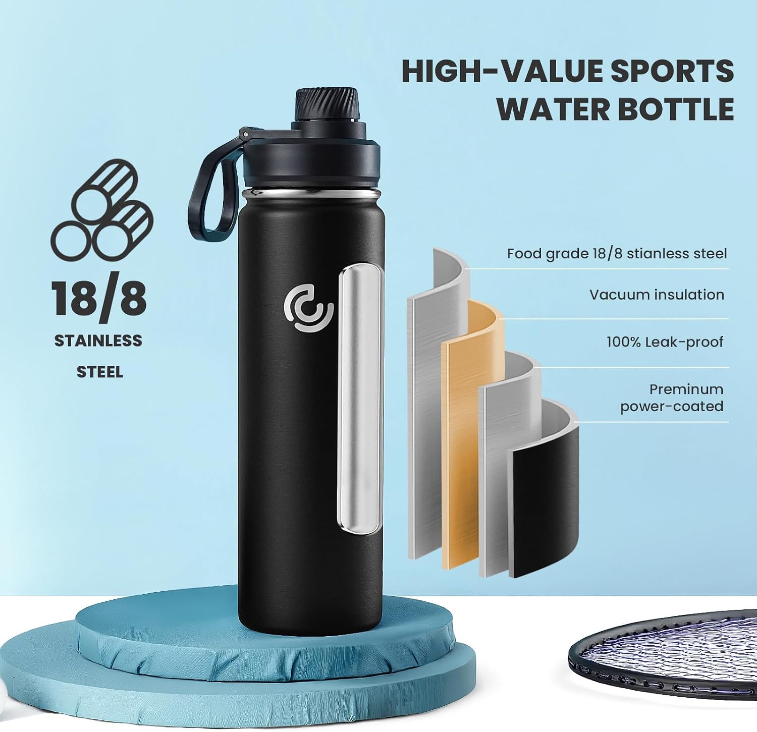 Sports Water Bottle 22oz Insulated Water