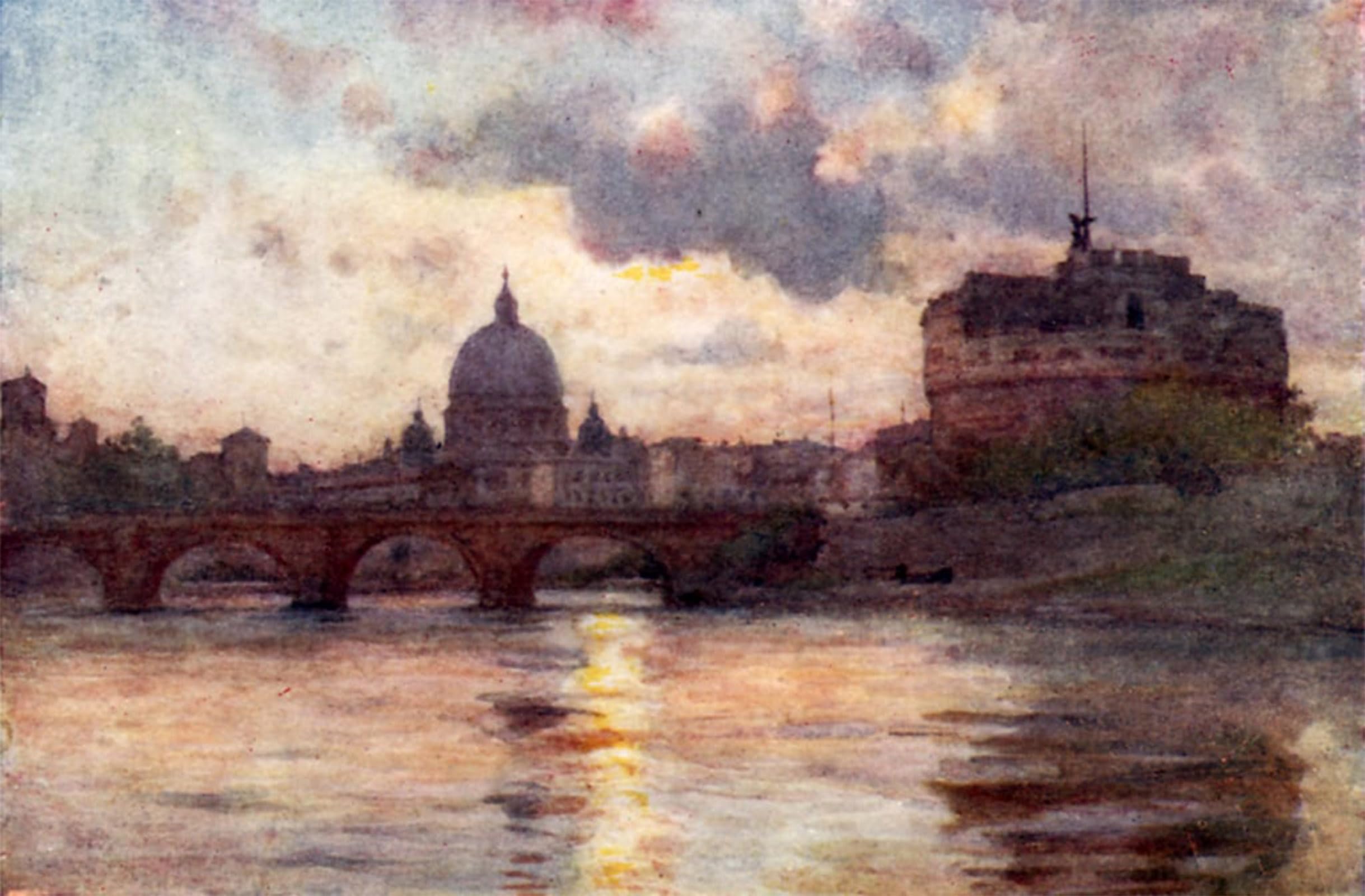 ARTXLXXBN Famous Art Print Poster Vintage Wall Art St Peter's and Castel Sant Angelo From the Tiber by Alberto Pisa Canvas Art Poster for Home Decor 60x90cm