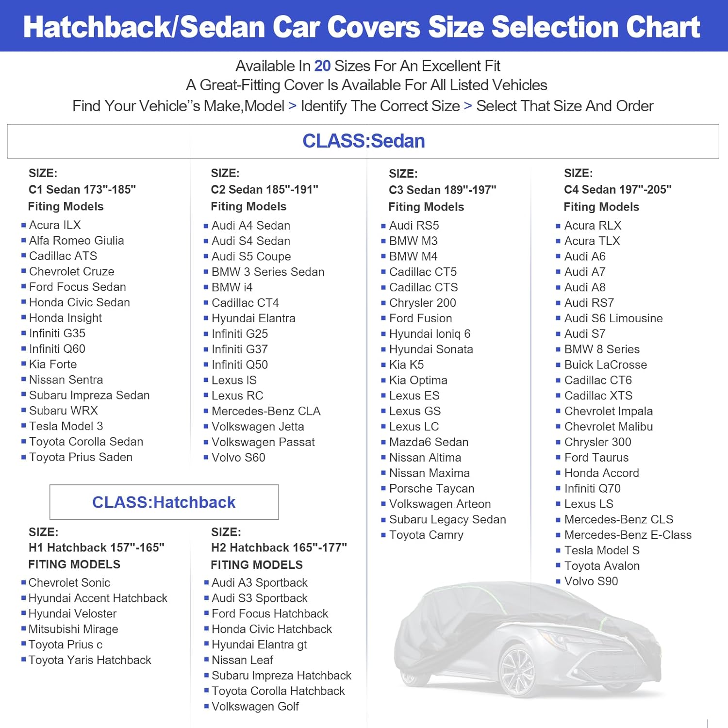 Waterproof Car Cover Compatible with Civic/Corolla/Cruze/Sentra/Forte/Focus All-Weather Protection, 173"-185" Sedan PEVA Car Cover with Zipper Door