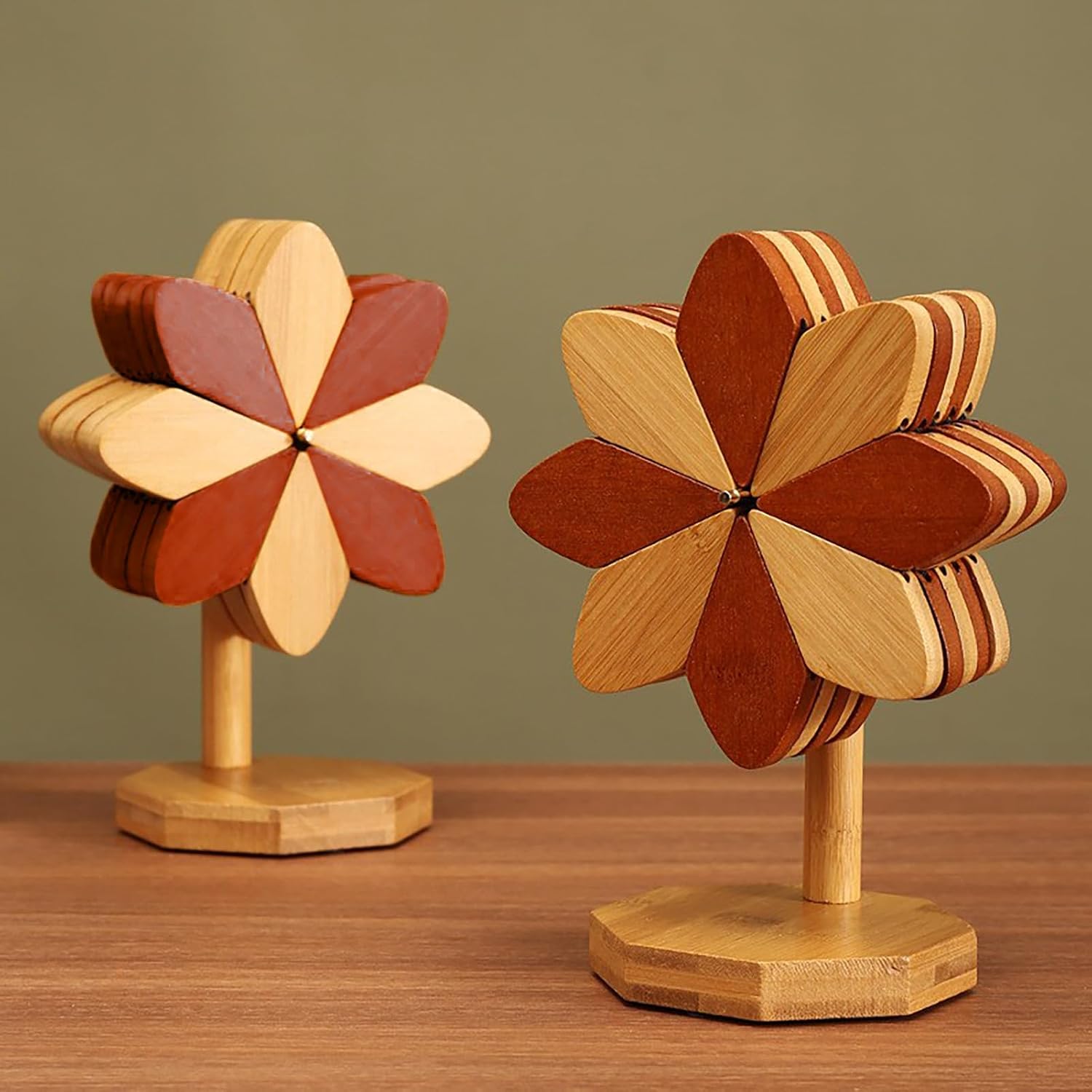 MINGZHE Wooden Trivets for Hot Dishes, Windmill Shape Trivet Set, Wooden Hot Pads for Kitchen, Trivets for Hot Pots and Pans for Table Decor Housewarming Kitchen Gifts Idea (5