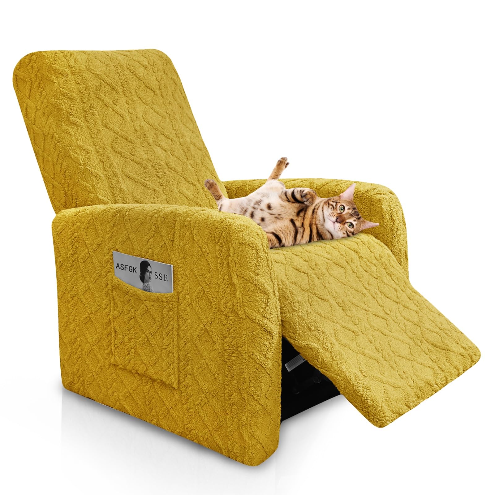 Sesselschoner Für Relaxsessel, 4-Teilig, Dicker Jacquard Dehnbarer Sesselbezug Mit Taschen, Fernsehsessel Bezug, Sessel überzug Für Kinder Hunde Und Haustiere(Yellow)