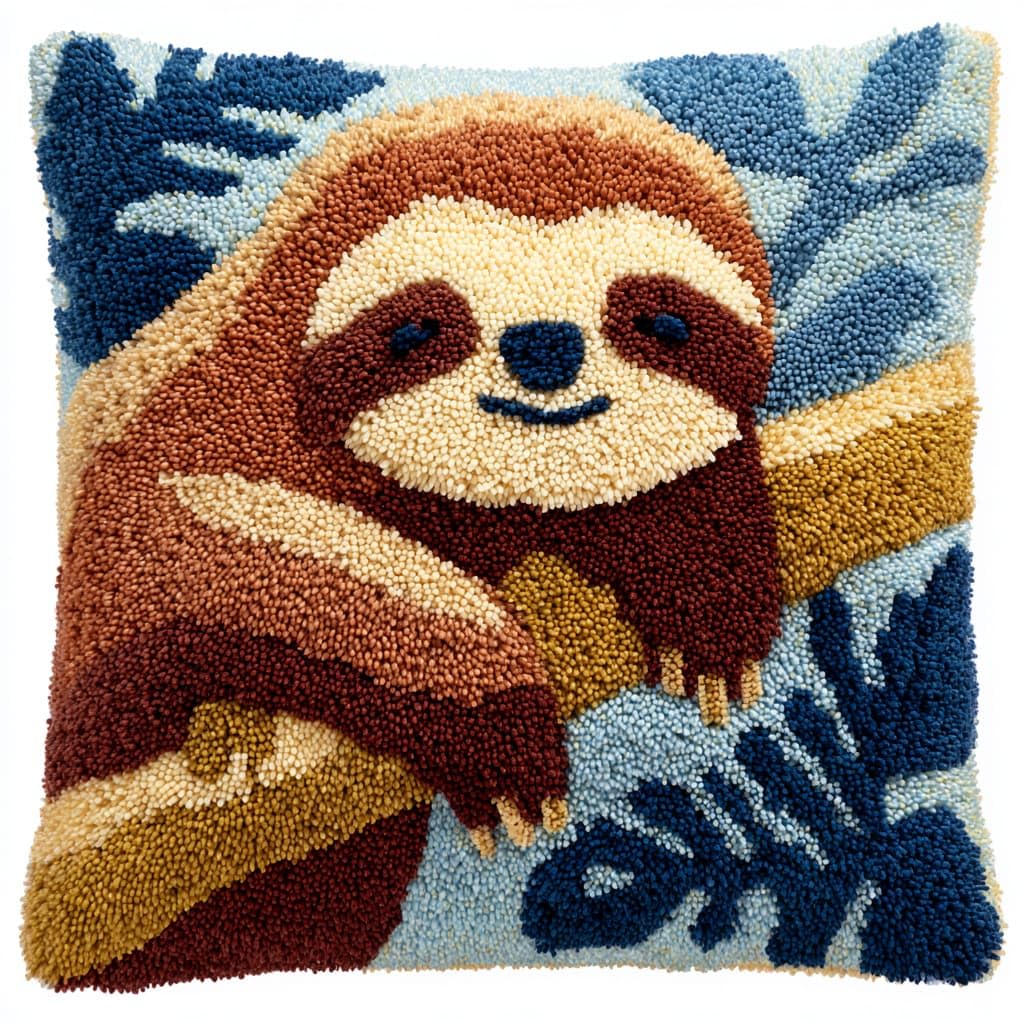 WallustrioaW Latch Hook Kits DIY Throw Pillow Cover,Animal Sloth