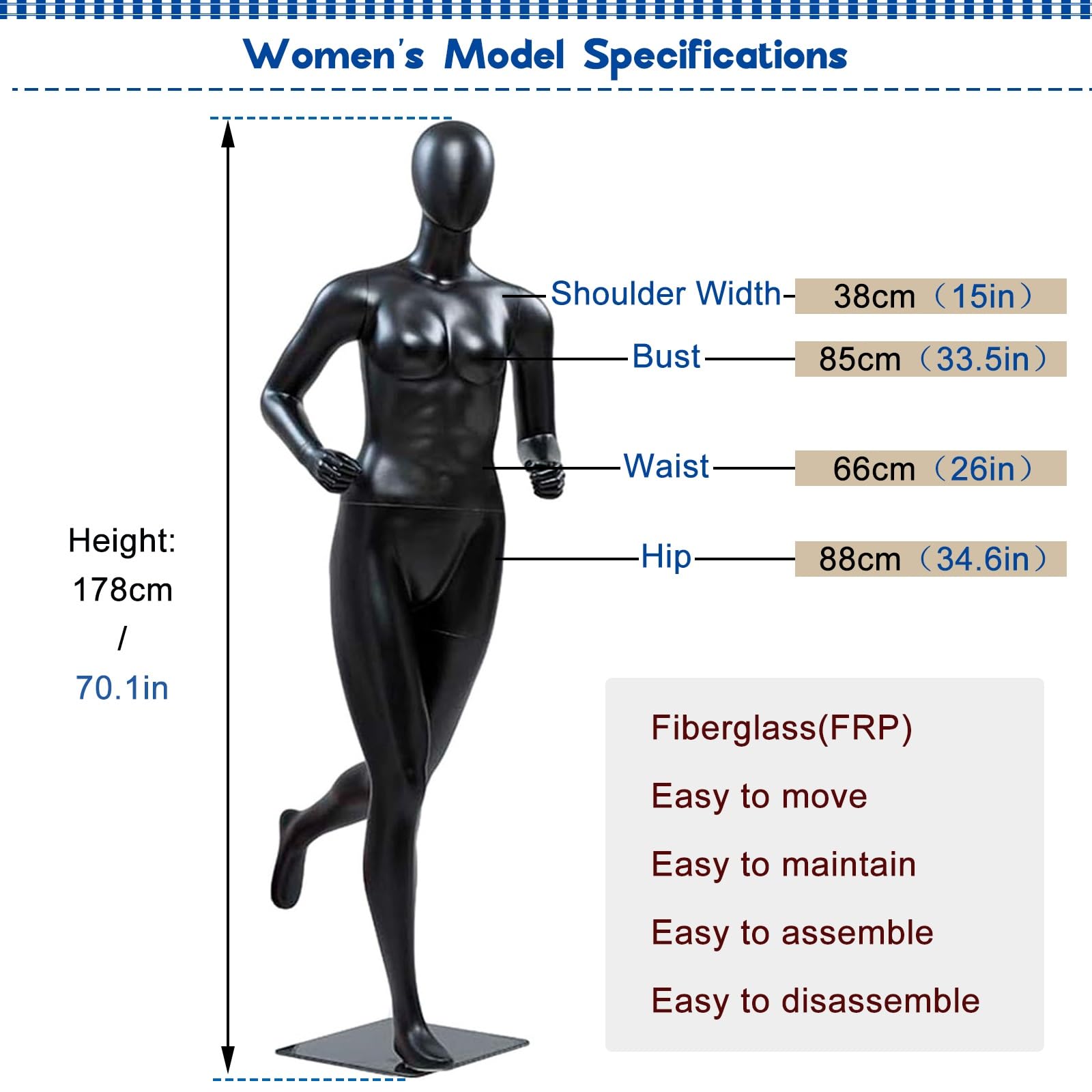 Running Standing Male Female Mannequin, Realistic Full Body Mannequin with Metal Stand Black, Plus Size Curvy Mannequin for Clothes Displays/ Tailor Shop