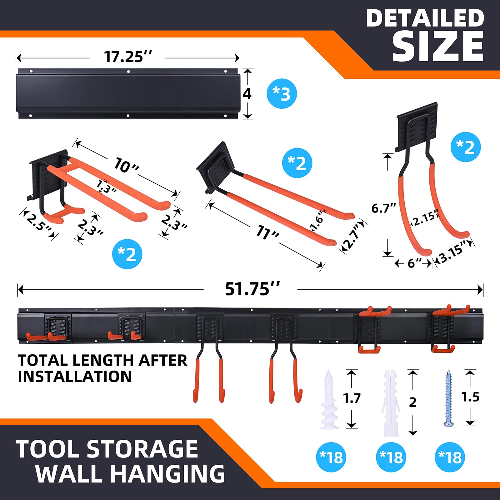 Heavy Duty Wall Mount Tool Organizer for Brick Wall, Dry Wall and Wooden Stud Wall - 51.75