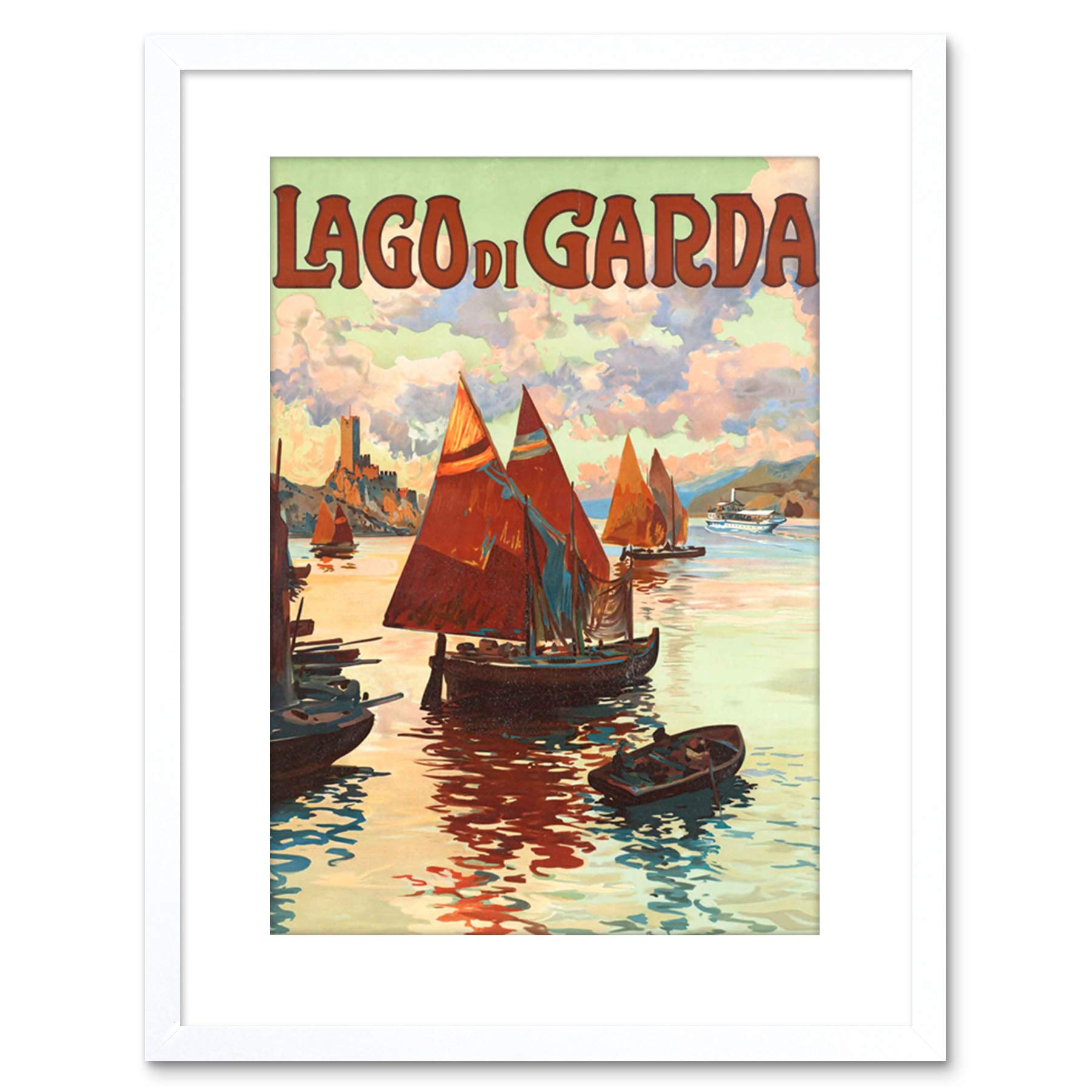 Wee Blue Coo TRAVEL AD SHIPS HARBOUR COAST LAGO DI GARDA LAKE ITALY FRAMED PRINT F97X6857