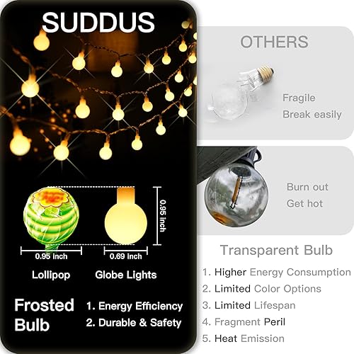 Miniatura 5 de suddus Guirnalda de luces con forma de globo, funciona con pilas, 100 luces LED de hadas para dormitorio, campamento, patio trasero, patio, jardín,