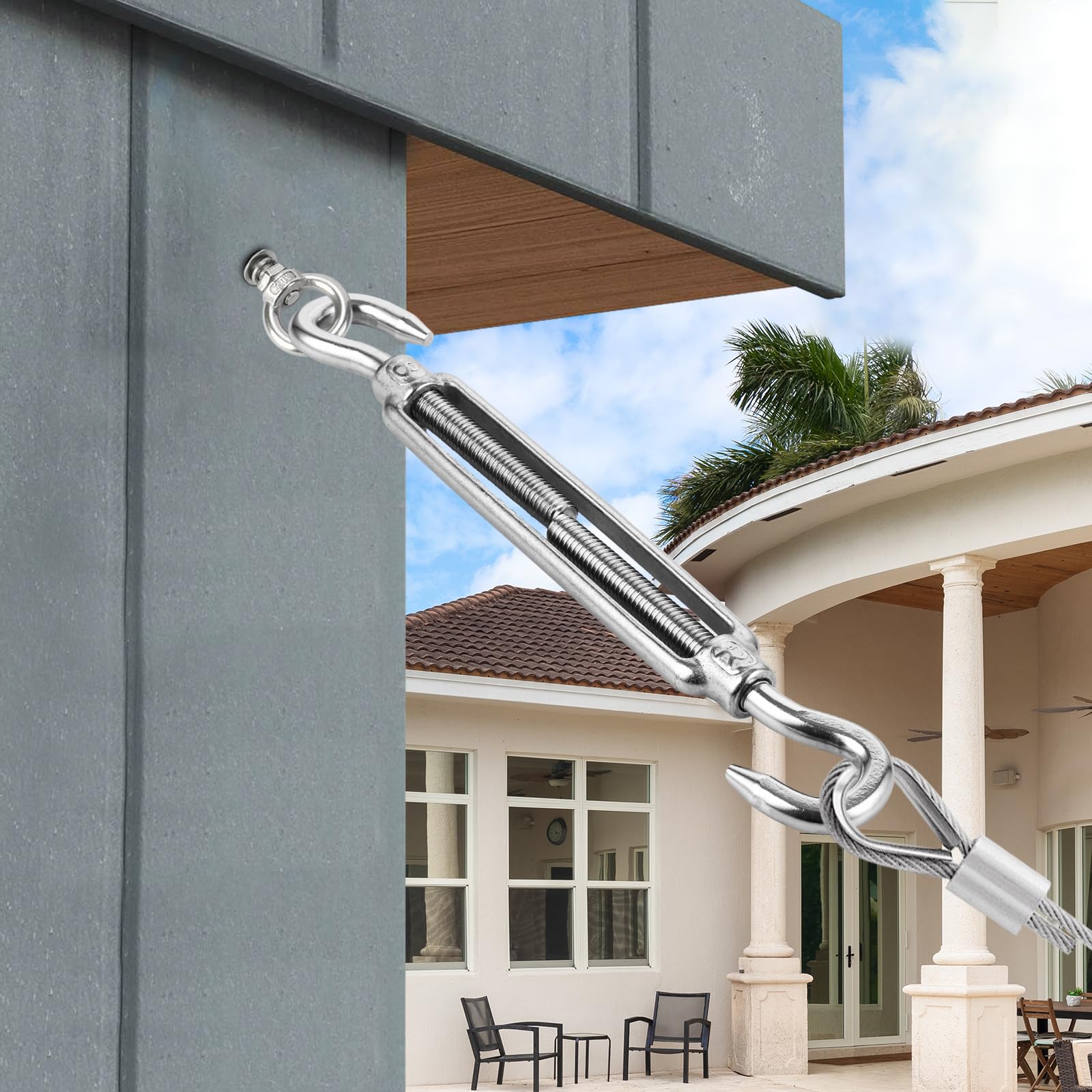12 tenditori M8 x 192 mm, in acciaio inox 304, tenditori regolabili con ganci, tenditori per tende da sole, tenditori per filo da giardino
