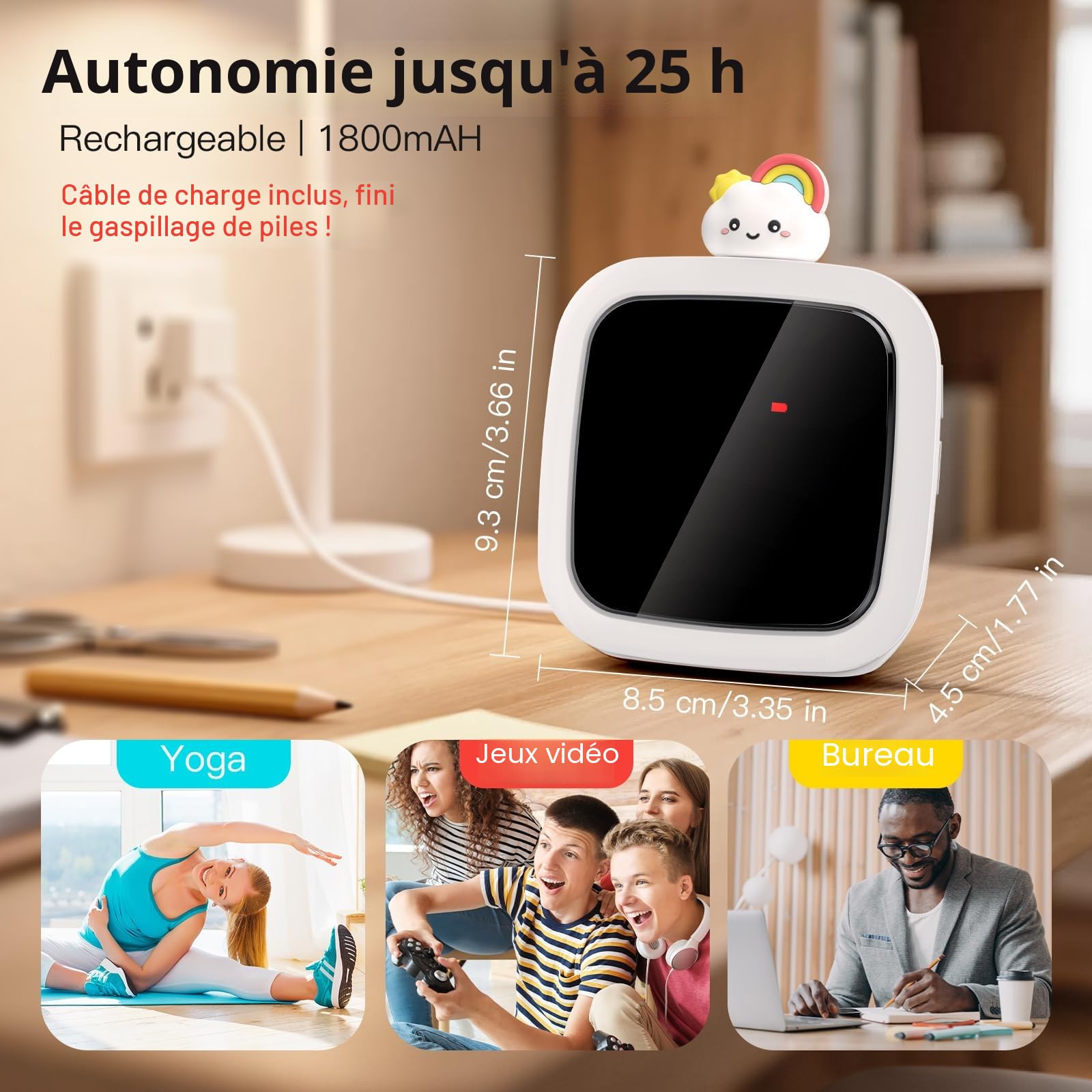 Yunbaoit Minuteur Visuel, Compte à Rebours Silencieux Rechargeable de 99 Minutes, 9 Couleurs D'affichage Optionnelles, Outil de Gestion du Temps pour Les Enfants et Les Adultes (Arc-en-Ciel)