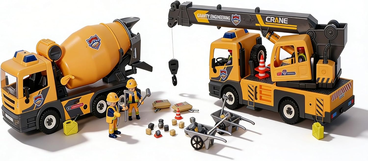 Toy Construction Truck Toys – Cement Mixer, Construction Trucks & Toy Trucks for Kids, Toddler Boy Toys, Cool Toys for Boys