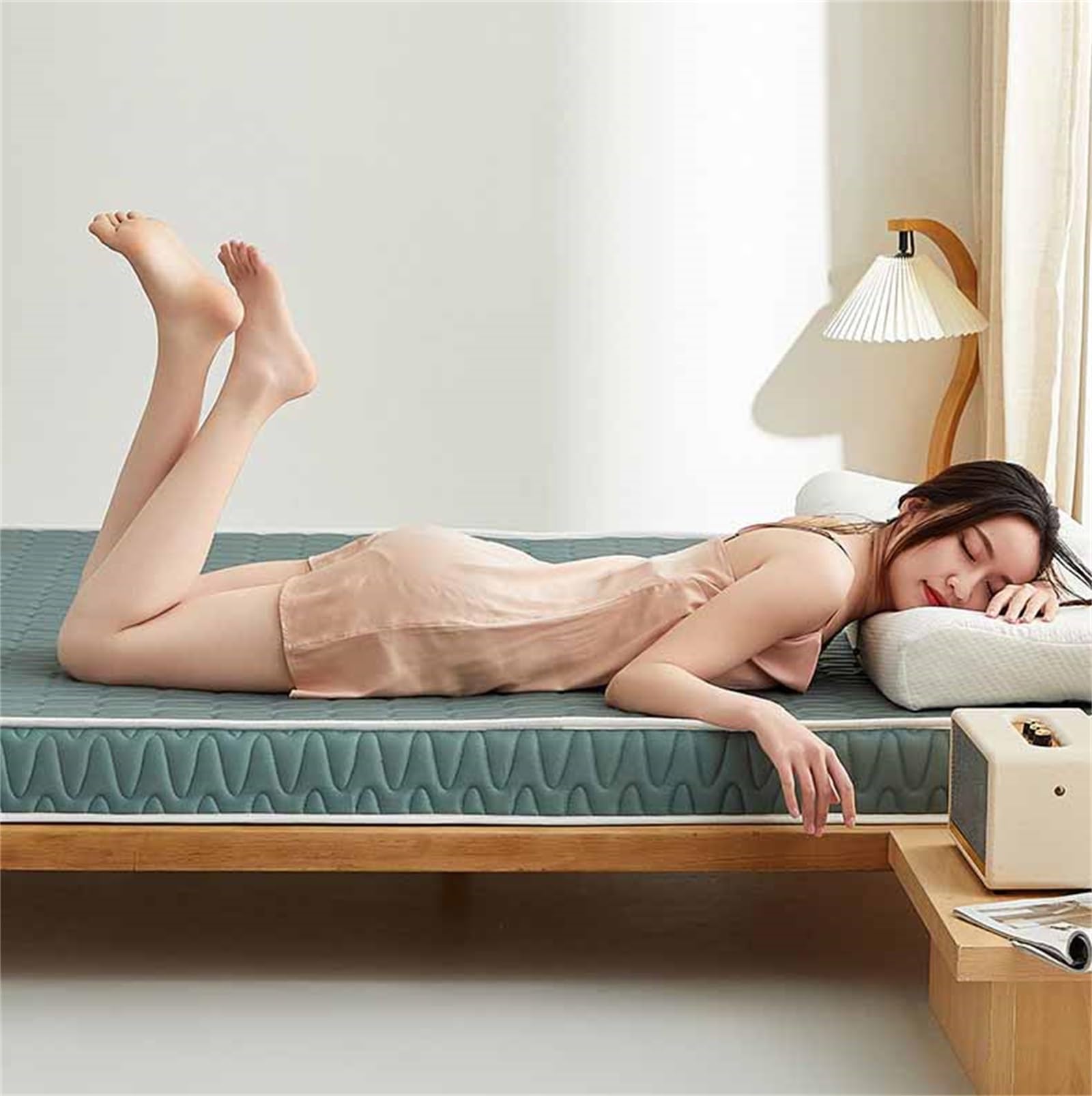 Futón plegable de estilo japonés, fácil de almacenar, perfecto para espacios pequeños y camping, verde, 180 x 200 cm, cómodo, portátil, compacto, ideal para el hogar y los viajes.
