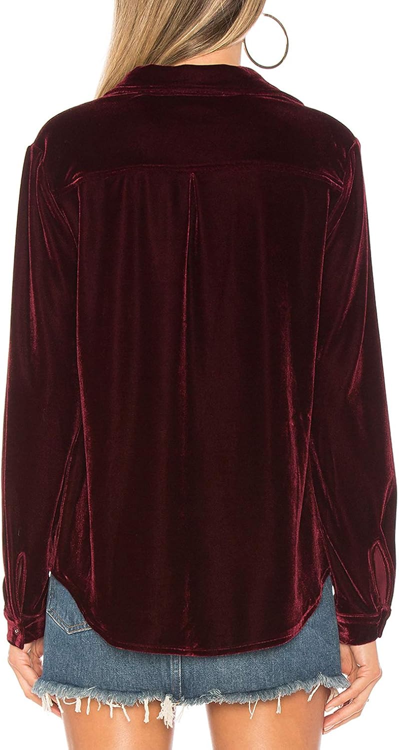 R.Vivimos Womens Winter Velvet Long Sleeve Button Down Casual Tops Shirts - Image 3