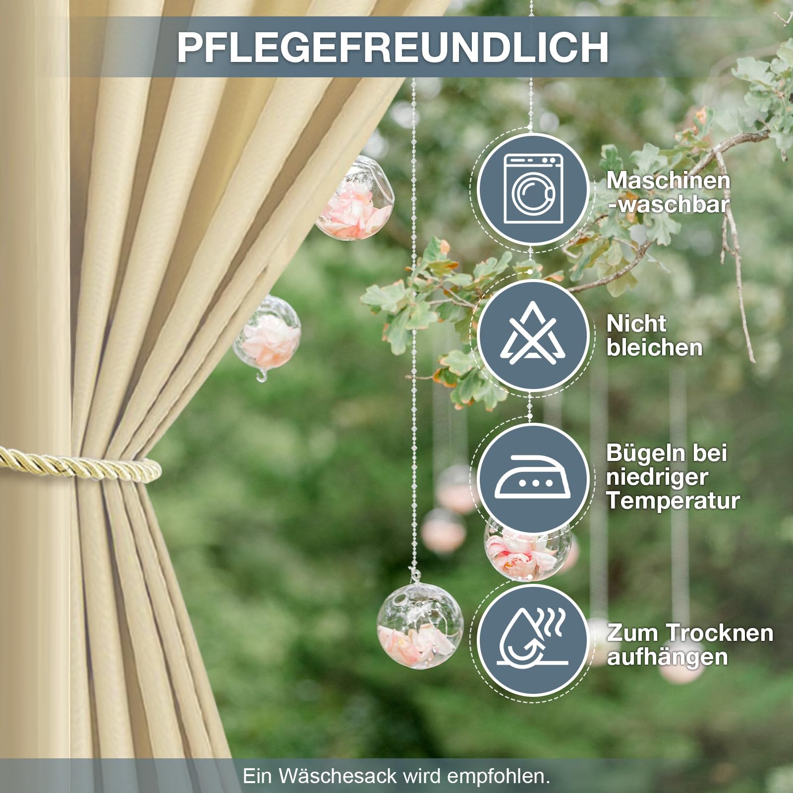 Vorhang Outdoor Wetterfest B254xH274CM, Wasserdicht Outdoorvorhänge mit Ösen, Aussen Gardinen Winddicht Sonnenschutz Sichtschutz für Garten Terrasse Balkon Pergola Pavillon (Beige)