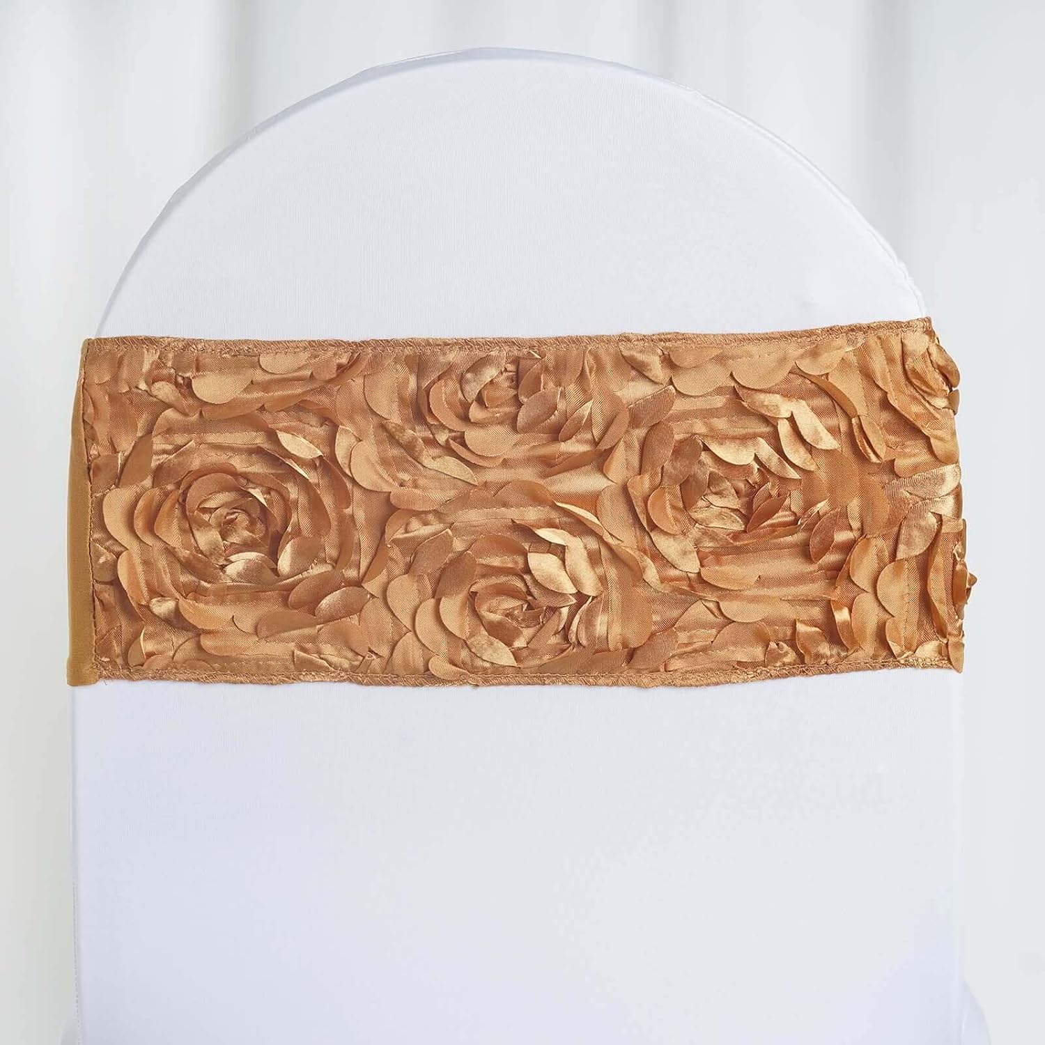 Efavormart 5 Pack Gold Satin Rosette Spandex Banquet Wedding Chair Sashes Covers Band for Wedding Party Banquet Event Decoration