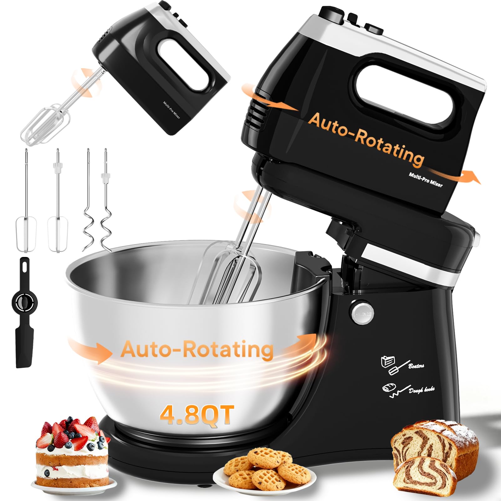 Stand Mixer Hand Mixer Kitchen Electric - 2-IN-1 4 8 QT Auto-Rotating Bowl Beater Tilt-Head Standing Mixer 250
