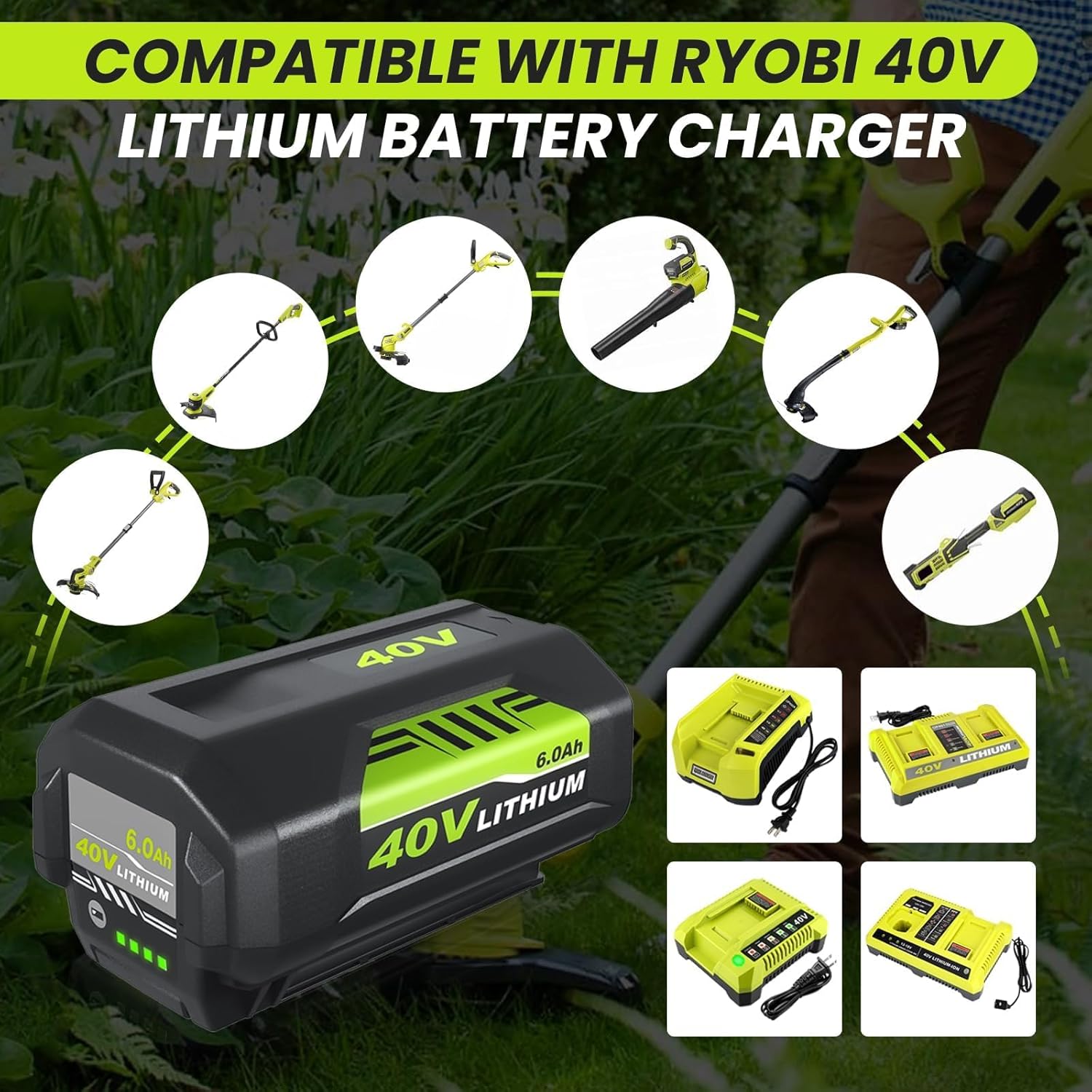 2Pack 40v 6.0Ah OP4026A Replacement for Ryobi 40V Battery Compatible with Ryobi 40 Volt Battery Lithium OP4015 OP4040 OP40201 OP4050A OP4015 OP40261 OP4030 OP40401 OP4060 Power Tools (6.0Ah, 2Pack)